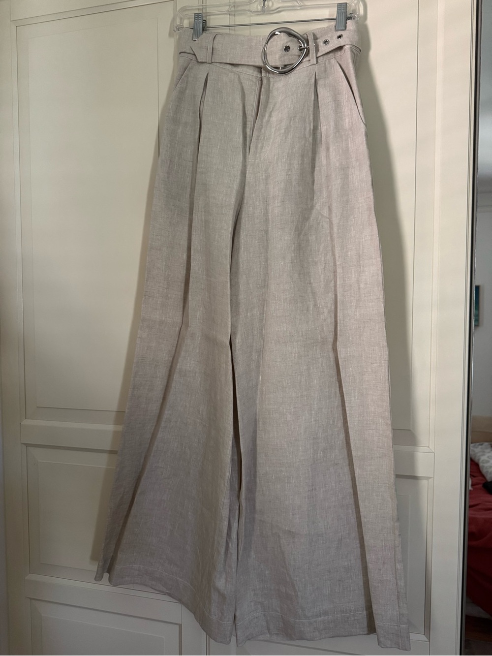STAUD Triton Set Linen Wide-Leg Pants with Silver Buckle Belt & Linen Corset - Picture 6 of 12